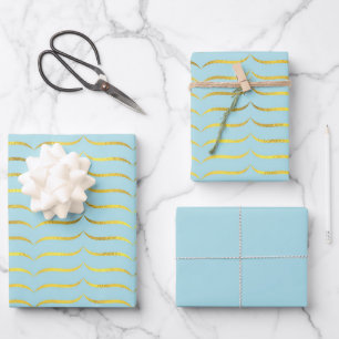 Pale Blue and Gold  Wrapping Paper Sheet