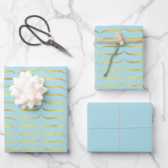 Pale Blue and Gold  Wrapping Paper Sheet (Front)