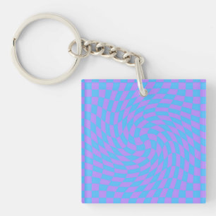 Pale-Blue and Lavender chequered  Key Ring