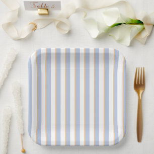Pale Blue and Orange Stripes Paper Plates