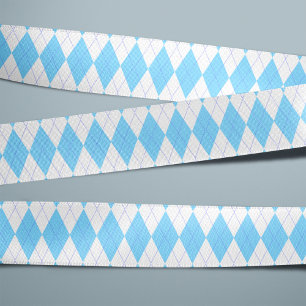 Pale Blue and White Argyle Pattern Grosgrain Ribbon
