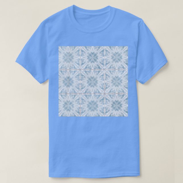 Pale Blue and White Azulejos Tiles T-Shirt (Design Front)
