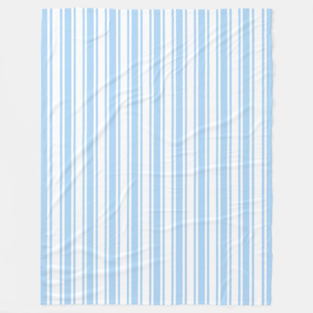 Pale blue and white candy stripes fleece blanket (Front)