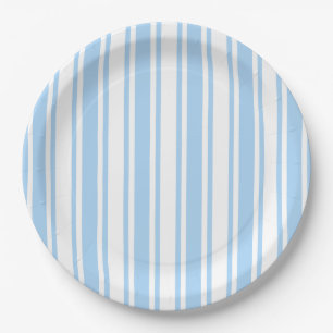 Pale blue and white candy stripes paper plate