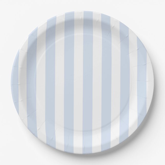 Pale blue and white candy stripes paper plate (Front)