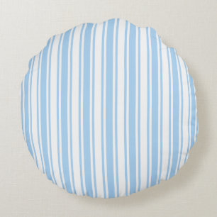 Pale blue and white candy stripes round cushion