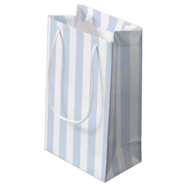 Pale blue and white candy stripes small gift bag (Back Angled)