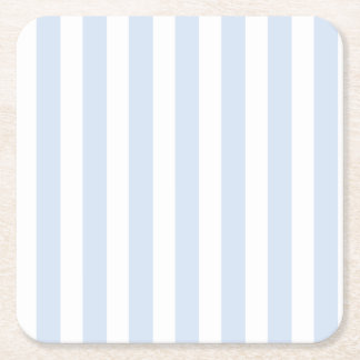Pale blue and white candy stripes square paper coaster