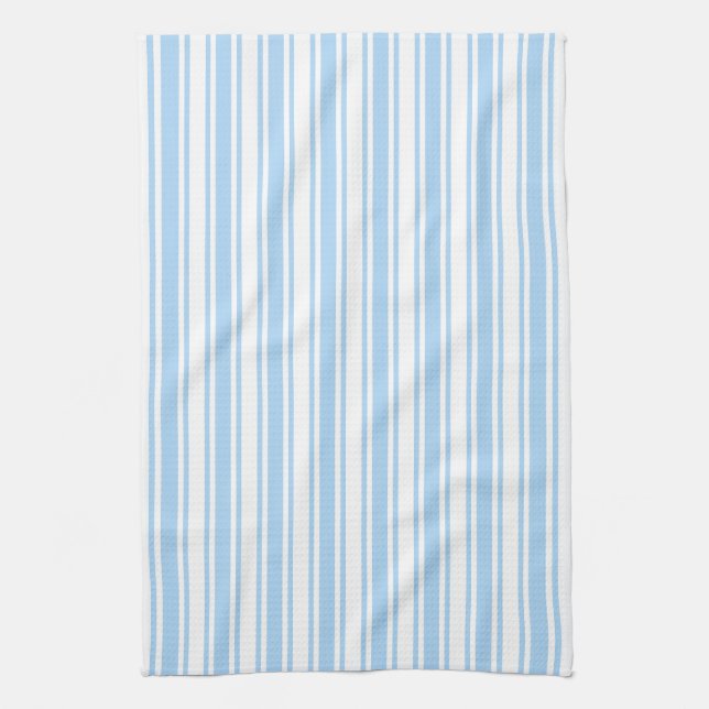 Pale blue and white candy stripes tea towel (Vertical)