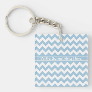 Pale Blue and White Chevrons Key Ring