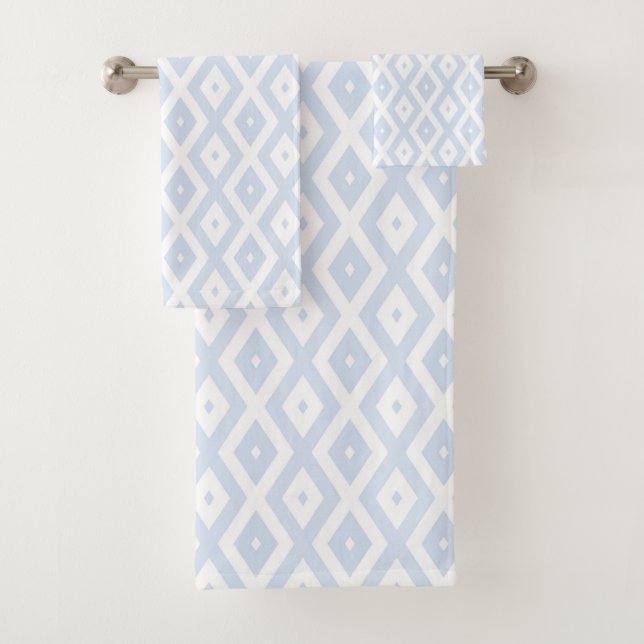 Pale blue and white diamond pattern bath towel set (Insitu)