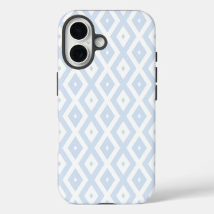 Pale blue and white diamond pattern iPhone 16 case