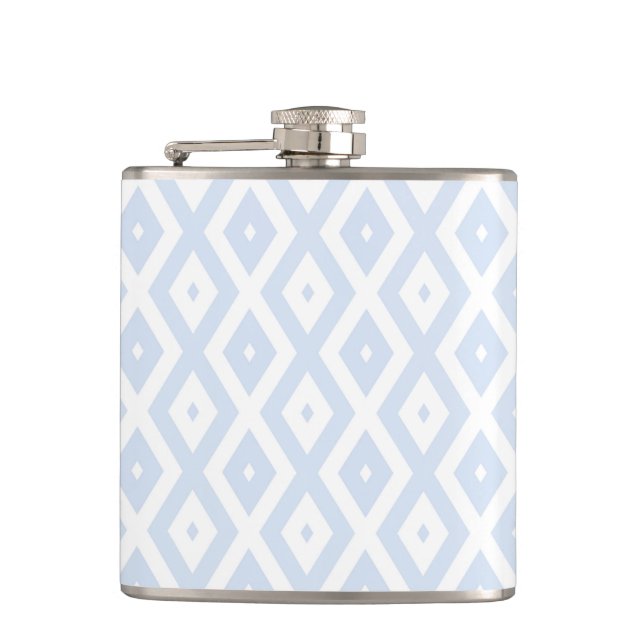 Pale blue and white diamond pattern hip flask (Front)