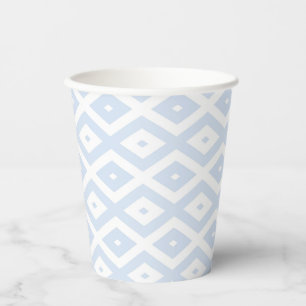 Pale blue and white diamond pattern paper cups