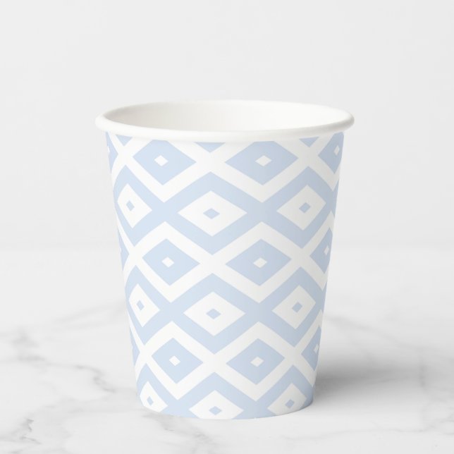 Pale blue and white diamond pattern paper cups (Front)