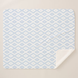 Pale blue and white diamond pattern sherpa blanket
