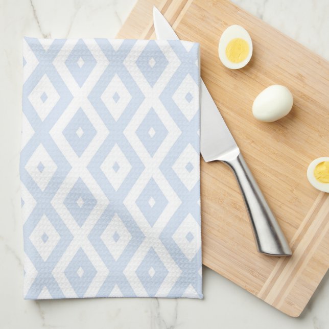 Pale blue and white diamond pattern tea towel (Quarter Fold)