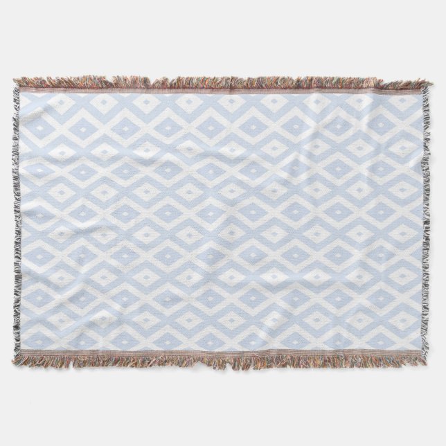 Pale blue and white diamond pattern throw blanket (Front)
