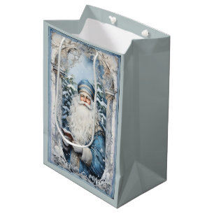Pale Blue and White Father Christmas Medium Gift Bag