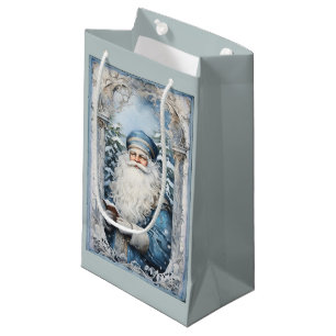 Pale Blue and White Father Christmas Small Gift Bag