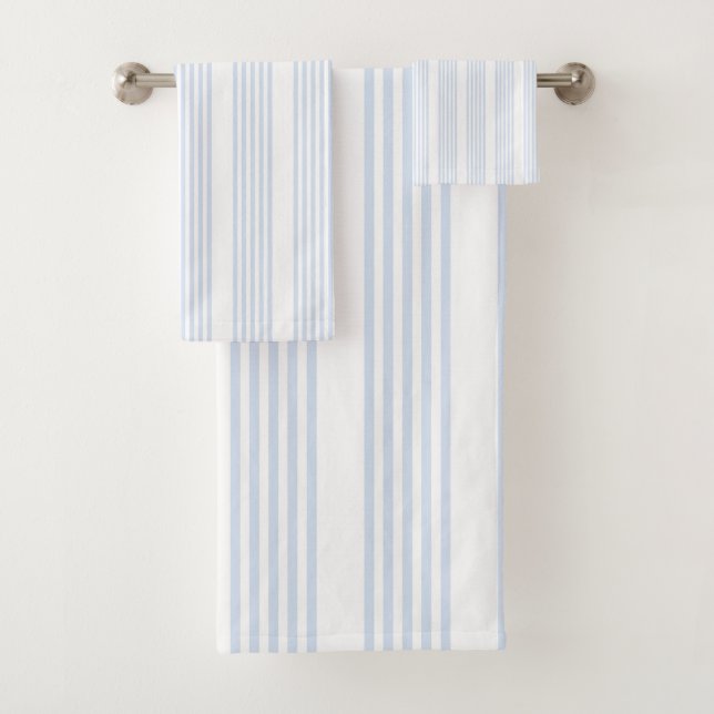 Pale blue and white five stripes pattern bath towel set (Insitu)