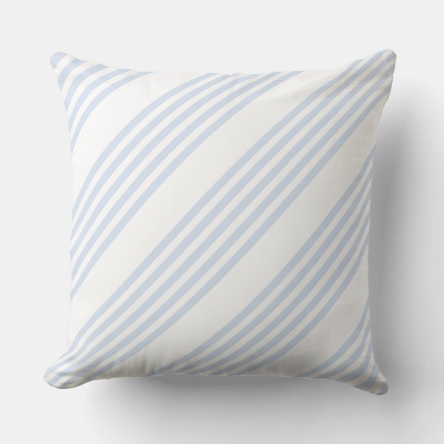 Pale blue and white five stripes pattern cushion (Front)