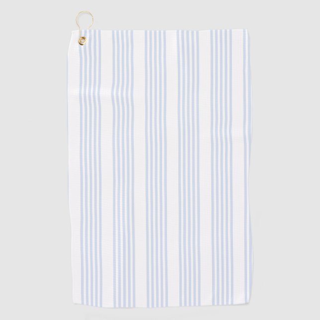 Pale blue and white five stripes pattern golf towel (Front)