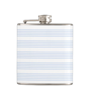 Pale blue and white five stripes pattern hip flask