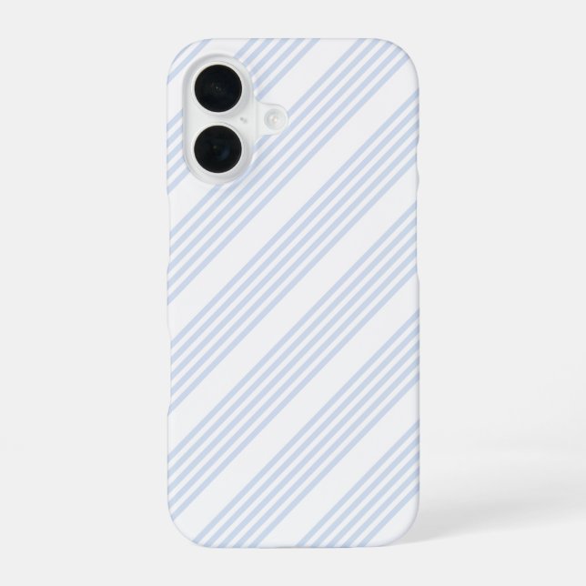 Pale blue and white five stripes pattern iPhone 16 case (Back)