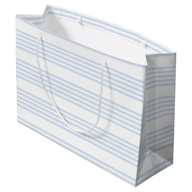 Pale blue and white five stripes pattern large gift bag (Back Angled)
