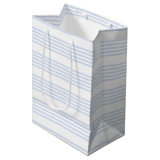Pale blue and white five stripes pattern medium gift bag (Front Angled)