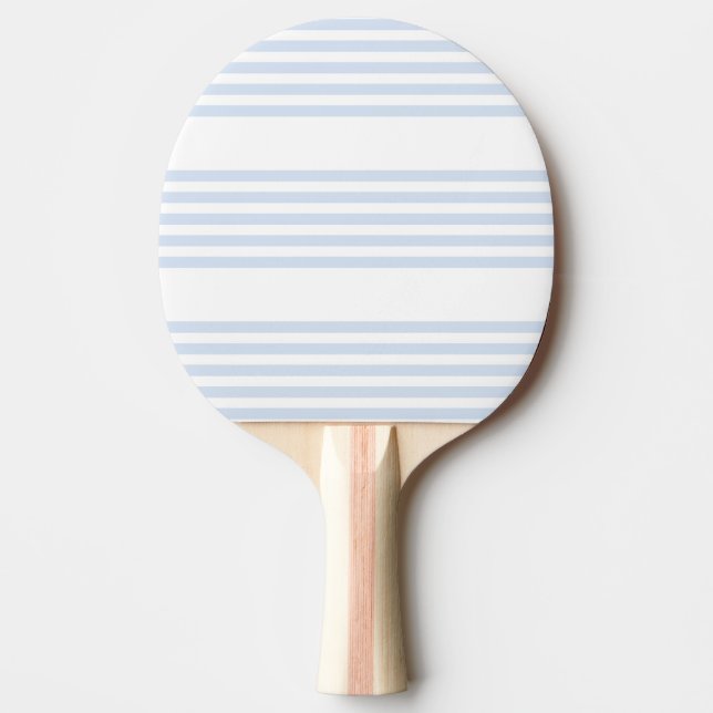 Pale blue and white five stripes pattern ping pong paddle (Front)