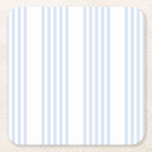 Pale blue and white five stripes pattern square paper coaster