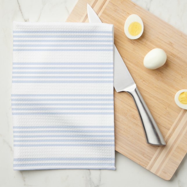 Pale blue and white five stripes pattern tea towel (Quarter Fold)