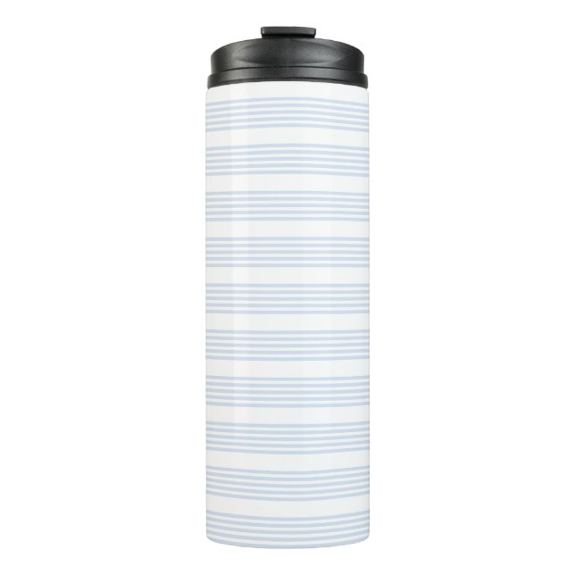 Pale blue and white five stripes pattern thermal tumbler (Front)