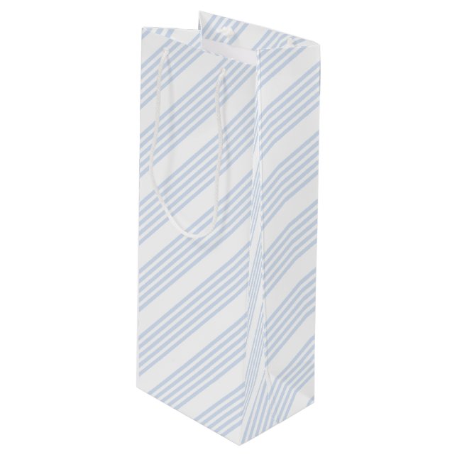 Pale blue and white five stripes pattern wine gift bag (Front Angled)