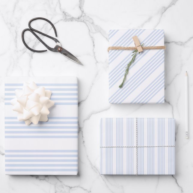 Pale blue and white five stripes pattern wrapping paper sheet (Front)