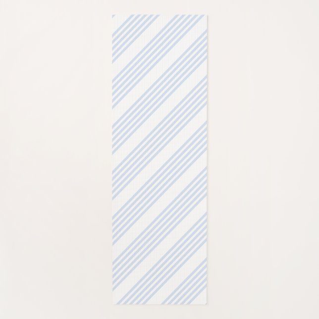 Pale blue and white five stripes pattern yoga mat (Front)