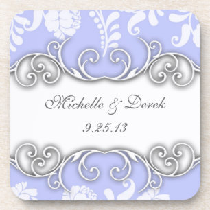 Pale Blue and White Floral Damask Wedding Coaster