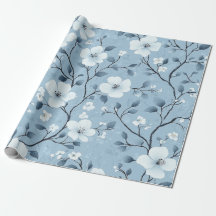 Pale Blue and White Floral Vine Pattern