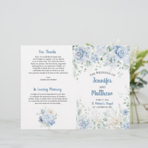 Pale Blue and White Floral Wedding Program
