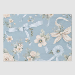Pale Blue and white Fowers and Bows Tissue Paper