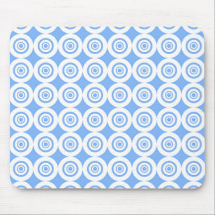 Pale Blue and White Geometric Pattern Circles Mouse Mat