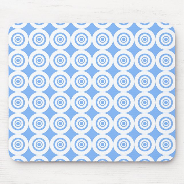 Pale Blue and White Geometric Pattern Circles Mouse Mat (Front)