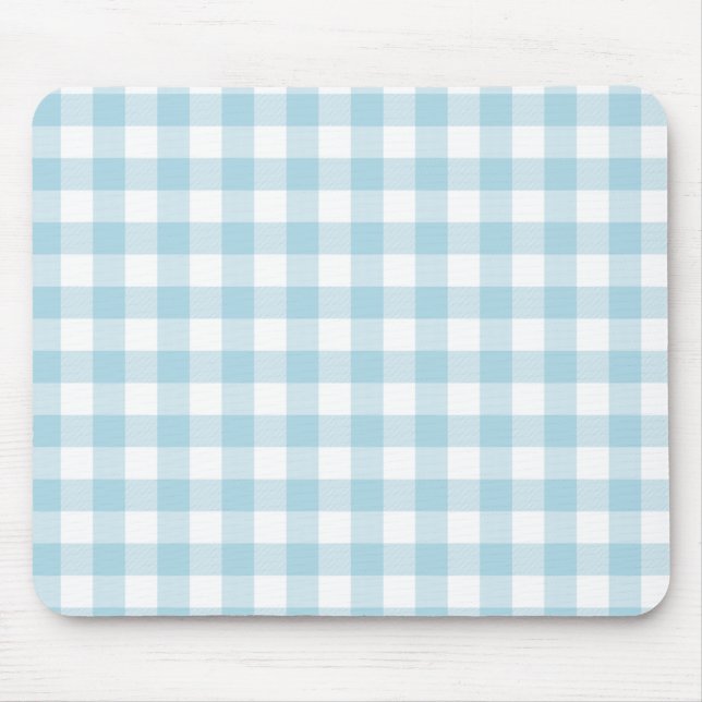Pale Blue and White Gingham Checks Mouse Mat (Front)