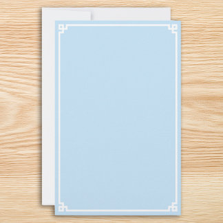 Pale Blue and White Greek Key Border Stationery