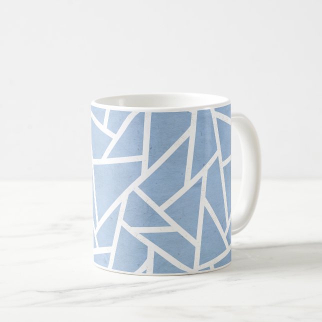 Pale blue and white mosaic pattern coffee mug (Front Right)