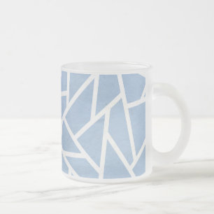 Pale blue and white mosaic pattern frosted glass coffee mug