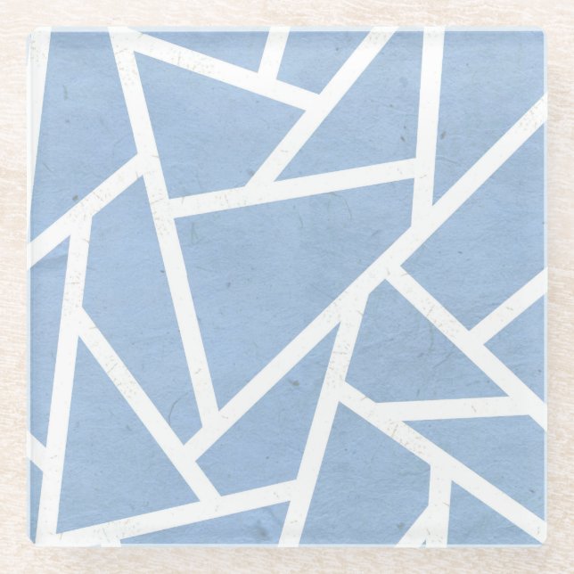 Pale blue and white mosaic pattern glass coaster (Front)