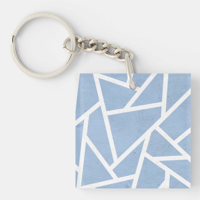 Pale blue and white mosaic pattern key ring (Front)